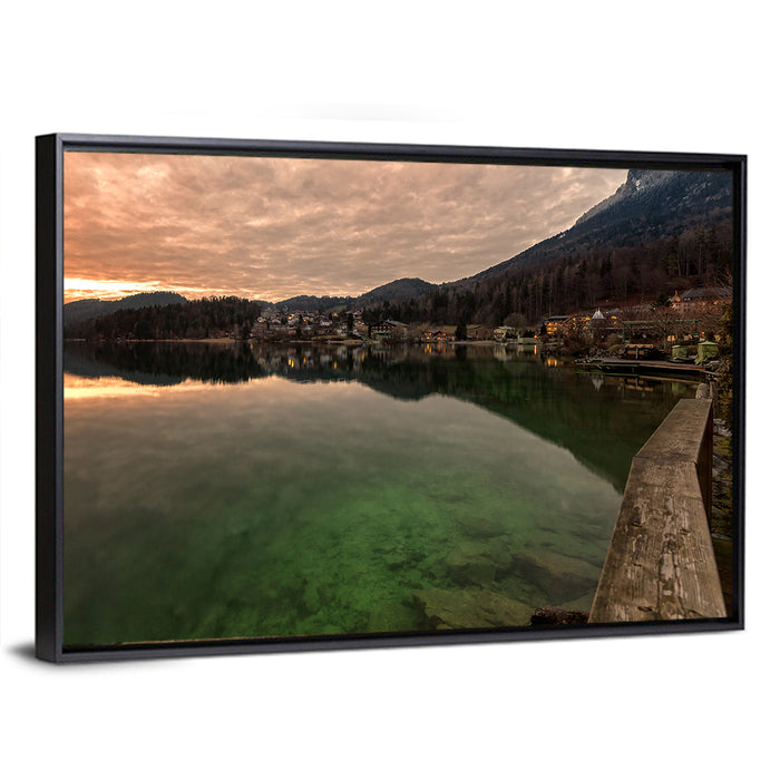 Fuschlsee Pier at Sunset Wall Art as a framed canvas