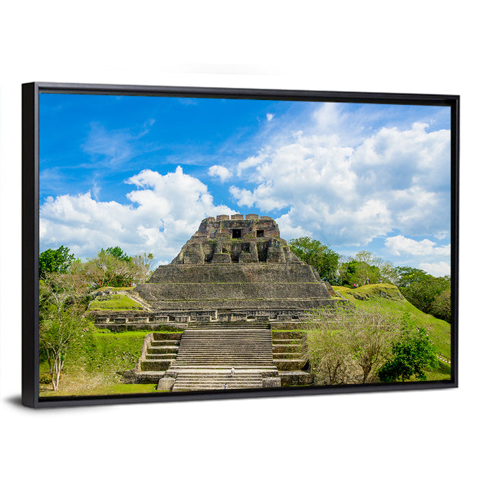 El Castillo at Xunantunich Wall Art as a framed canvas