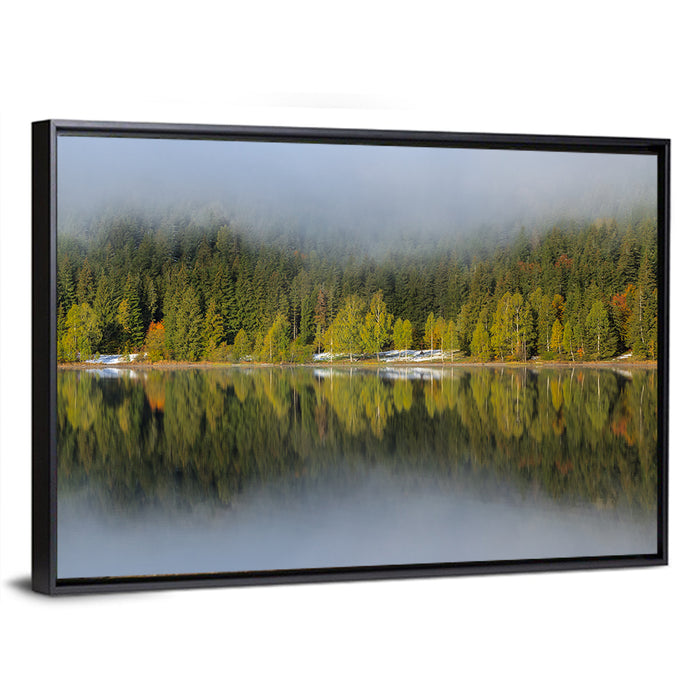 Saint Anna Lake Misty Reflection Wall Art as a framed canvas