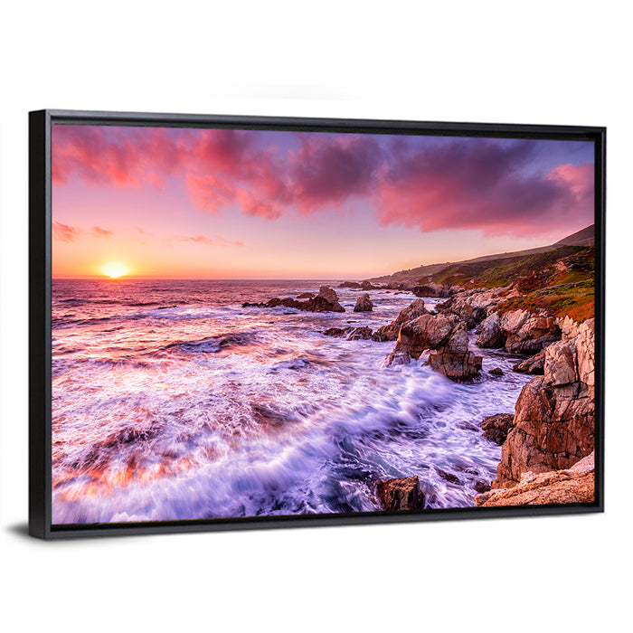 Dusk Over California Cliffs Wall Art as a framed canvas