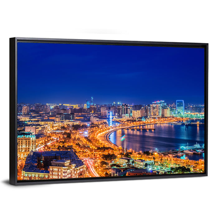 Baku Night Skyline Wall Art as a framed canvas