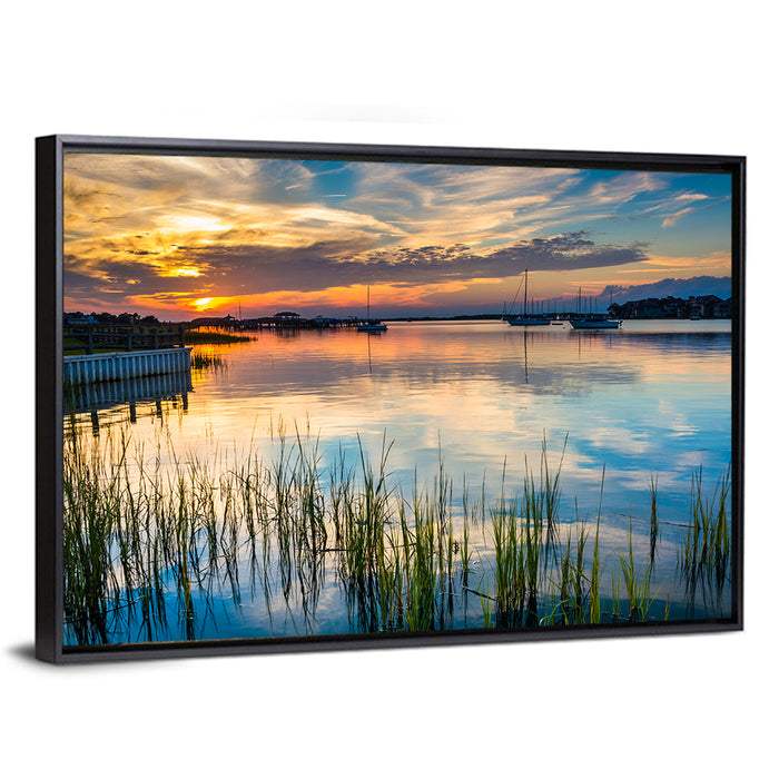 Folly River Sunset Reflection Wall Art as a framed canvas