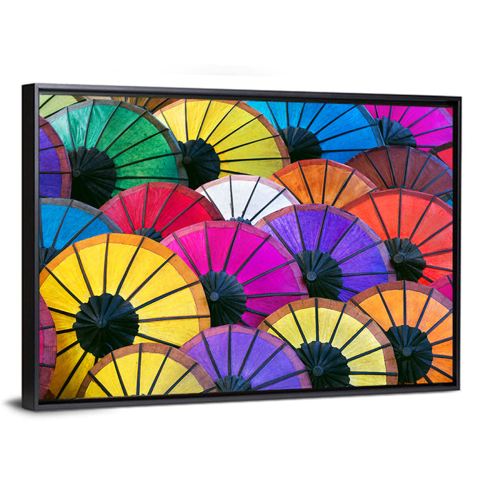 Vibrant Market Parasols Wall Art as a framed canvas