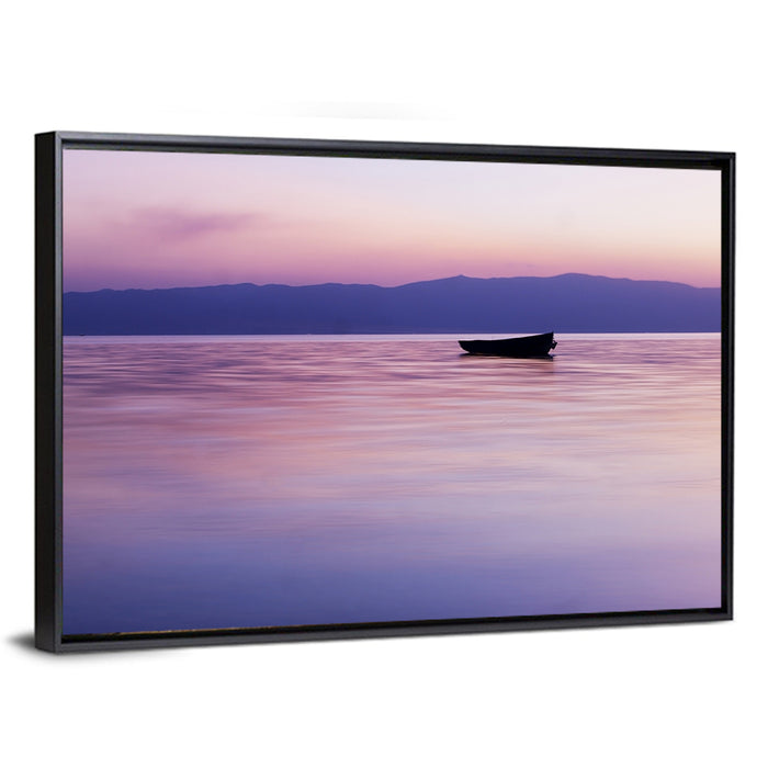 Lavender Lake Ohrid Sunset Wall Art as a framed canvas
