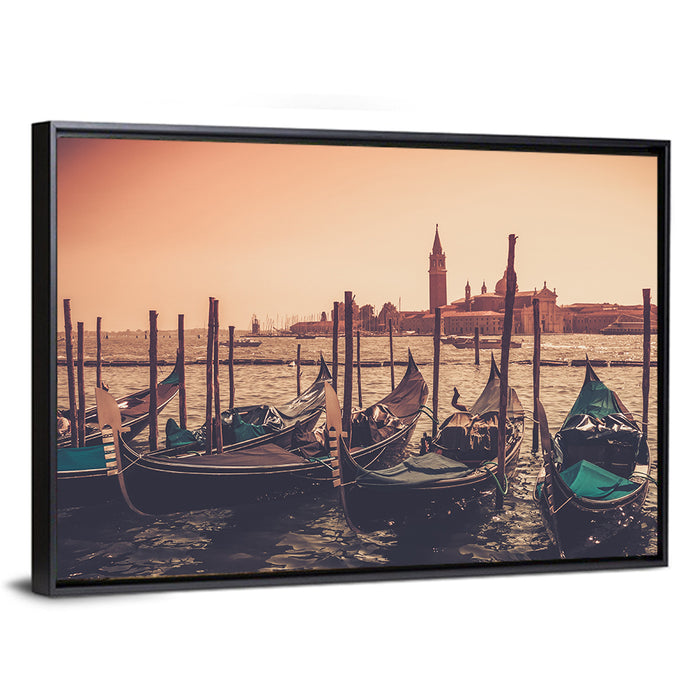 Venetian Gondolas at Dusk Wall Art as a framed canvas