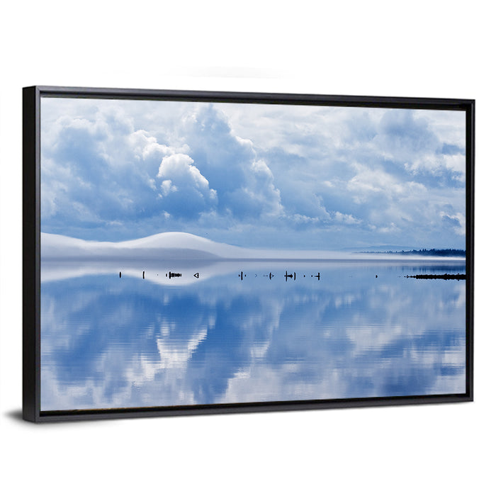 Siljan Lake Mist Reflection Wall Art as a framed canvas
