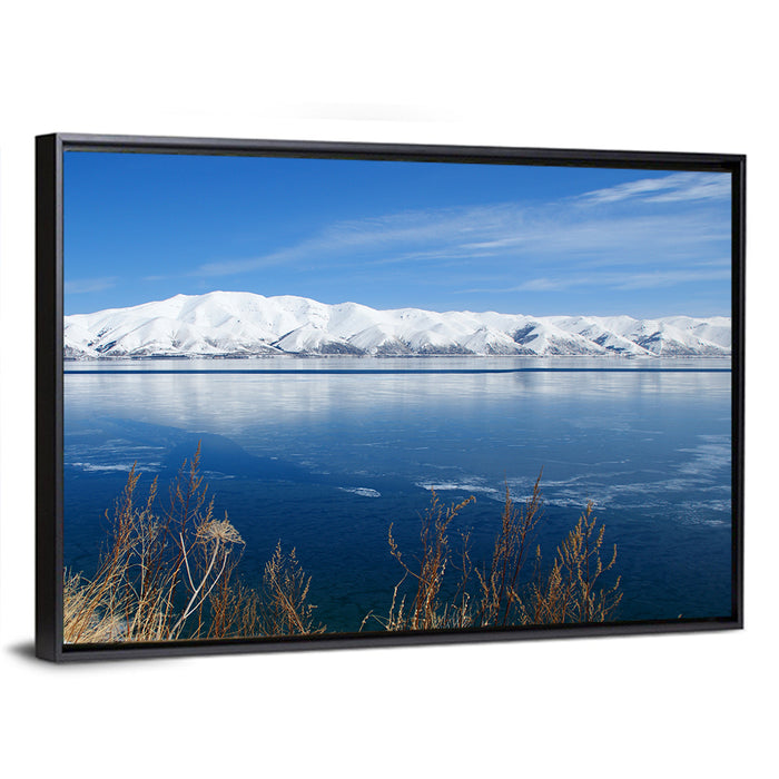 Winter at Lake Sevan Wall Art as a framed canvas