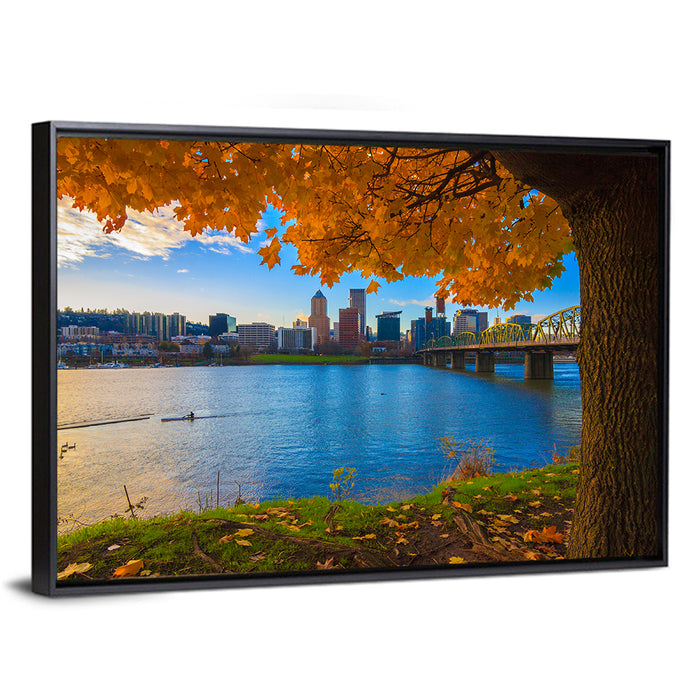 Willamette River at Golden Hour Wall Art as a framed canvas