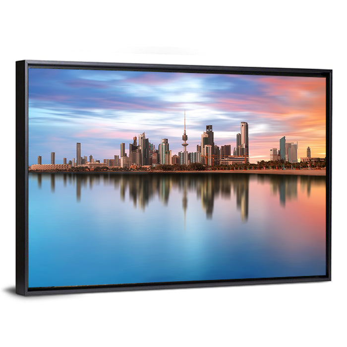 Kuwait City Skyline at Sunset Wall Art as a framed canvas