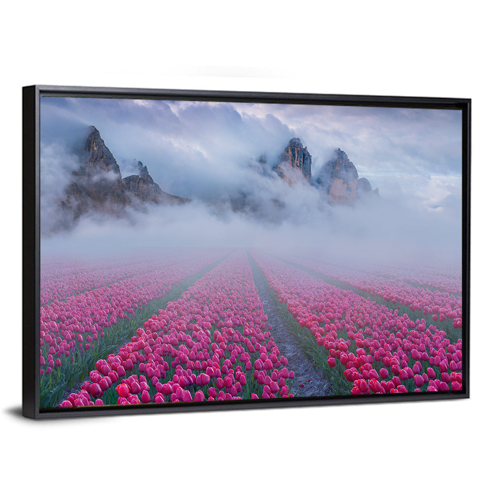 Foggy Tulips Field Wall Art