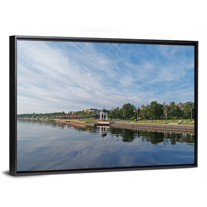 Lake Onega Promenade with Gazebo Wall Art as a framed canvas
