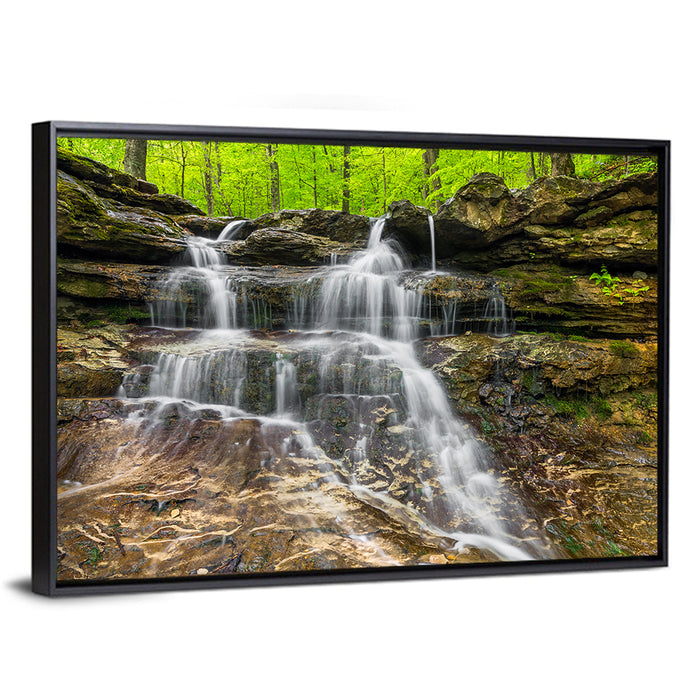 Mossy Ledge Waterfall Wall Art as a framed canvas