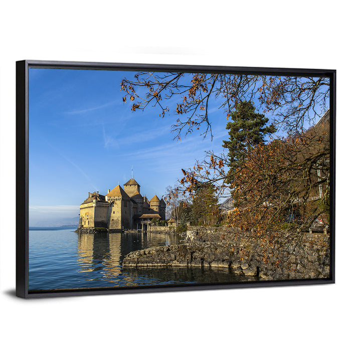 Chillon Castle on Lake Geneva Wall Art as a framed canvas
