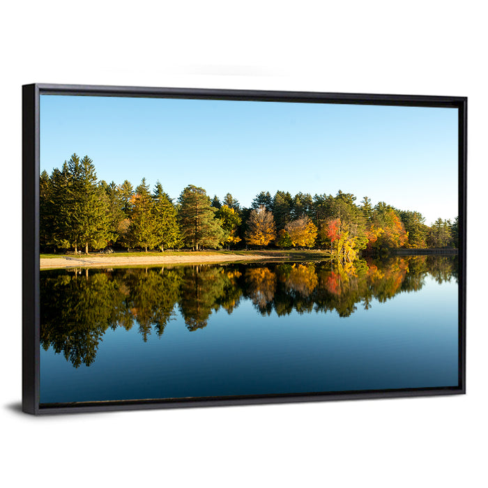 Lake Shaftsbury Autumn Reflection Wall Art as a framed canvas