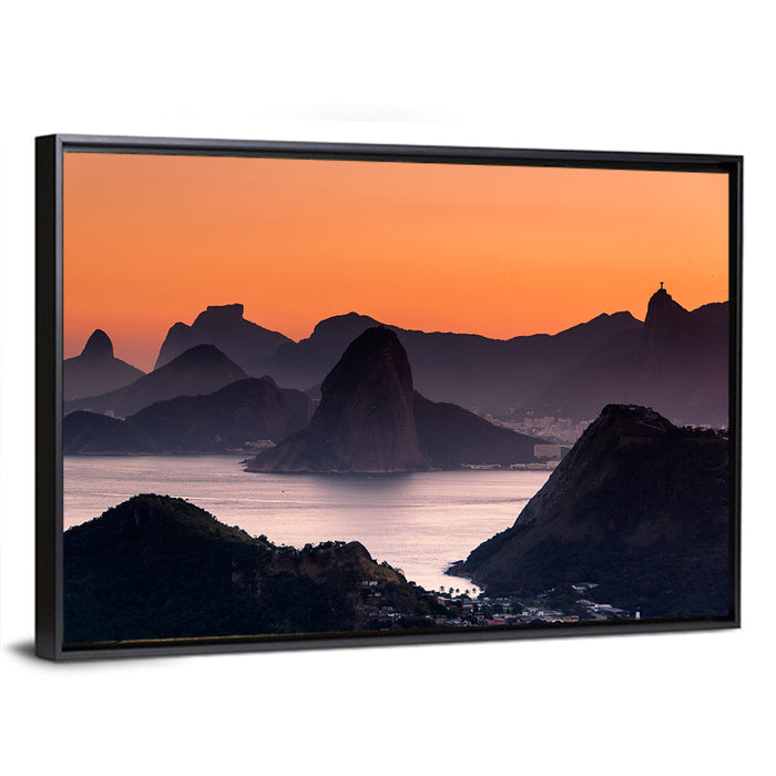Sugarloaf and Corcovado at Sunset Wall Art as a framed canvas