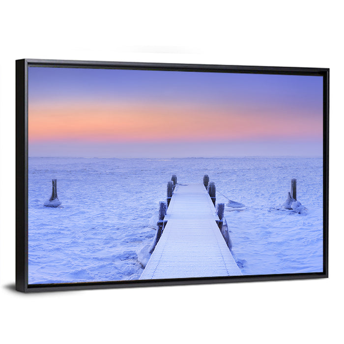Frosted Jetty at Sunrise Wall Art as a framed canvas
