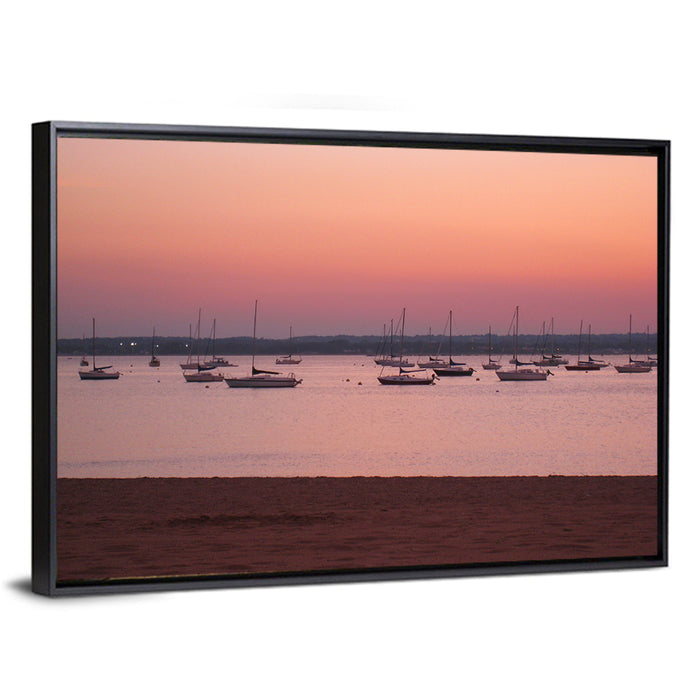 East Haven Beach Sunset Wall Art as a framed canvas