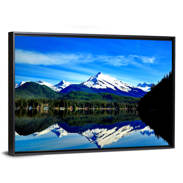 Juneau Mountains Reflection Wall Art as a framed canvas