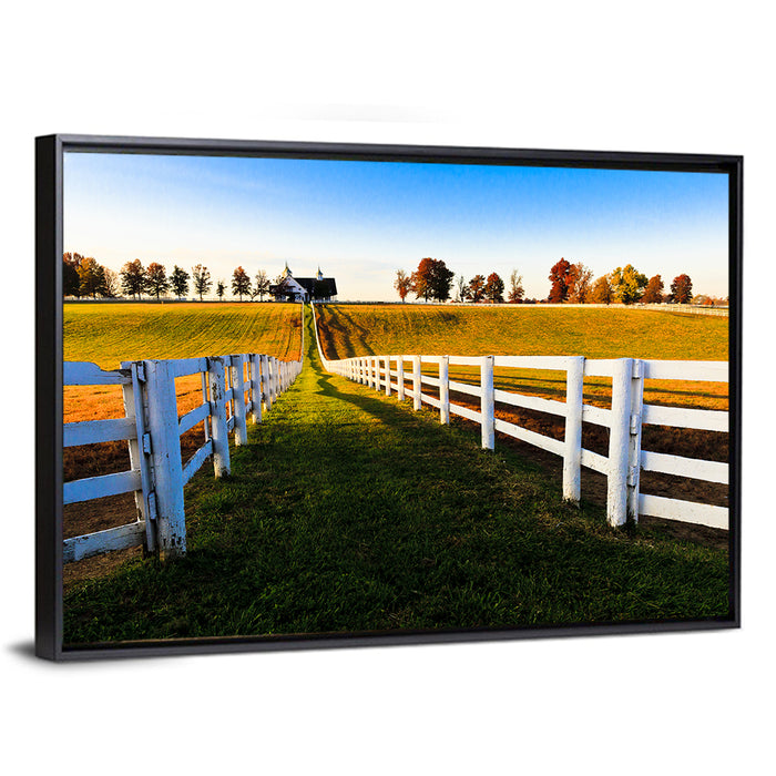 Kentucky Horse Farm at Golden Hour Wall Art as a framed canvas