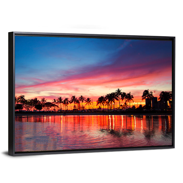 Hawaii Resort Sunset Wall Art as a framed canvas