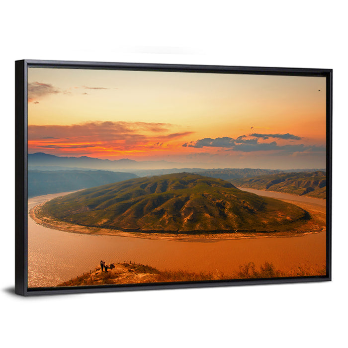 Yellow River Qianshan Bend Wall Art as a framed canvas