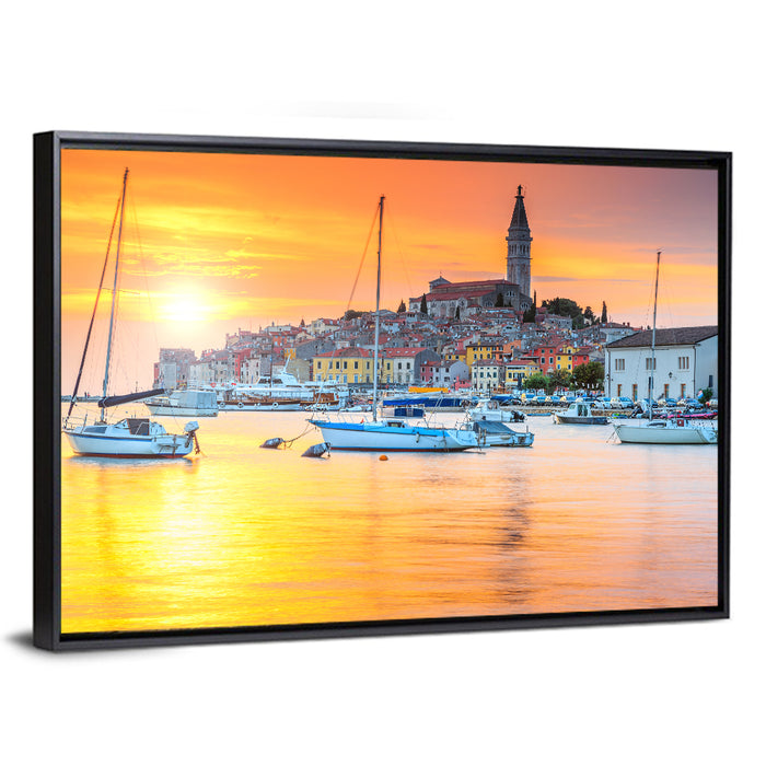 Rovinj Harbor at Sunset Wall Art as a framed canvas