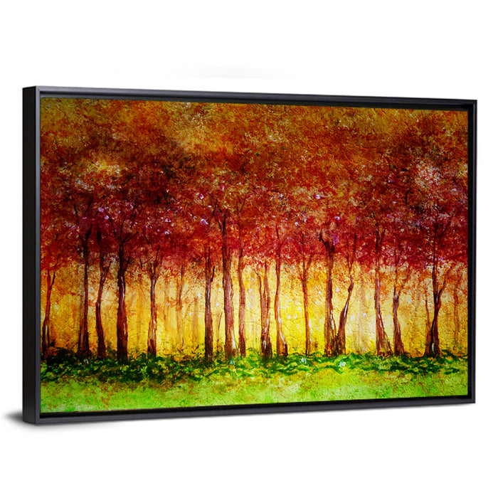 Autumn Tree Row Wall Art as a framed canvas