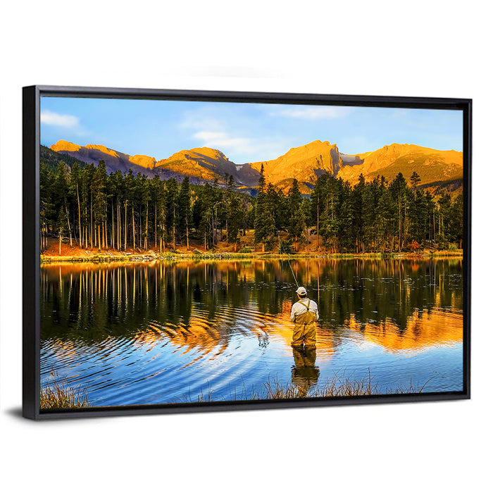 Sunrise Fishing at Sprague Lake Wall Art as a framed canvas