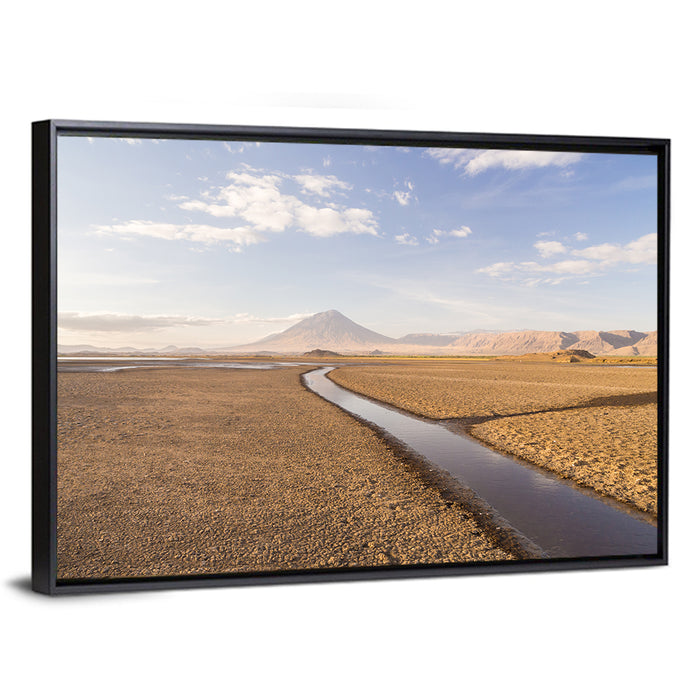 Lake Natron with Ol Doinyo Lengai Wall Art as a framed canvas