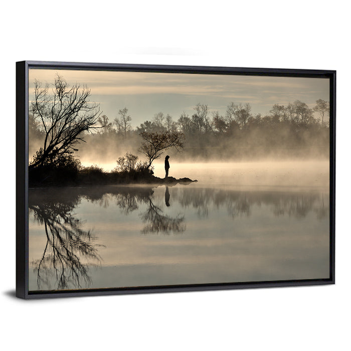 Centennial Lake Mist Wall Art as a framed canvas