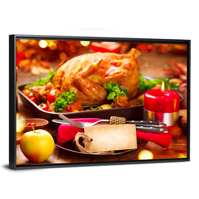 Roasted Turkey Holiday Still Life Wall Art as a framed canvas