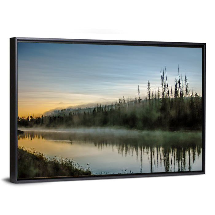 Yellowstone River Morning Mist Wall Art as a framed canvas
