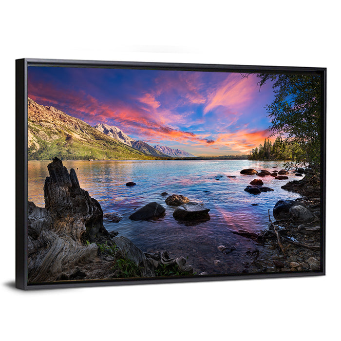 Jenny Lake Sunset Wall Art as a framed canvas