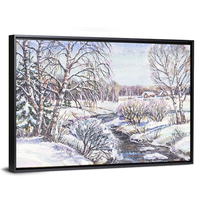 Rural Russian Winter Landscape Wall Art as a framed canvas