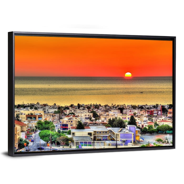 Paphos Sunset Wall Art as a framed canvas