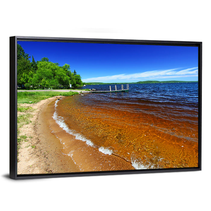Lake Gogebic Sunny Shoreline Wall Art as a framed canvas
