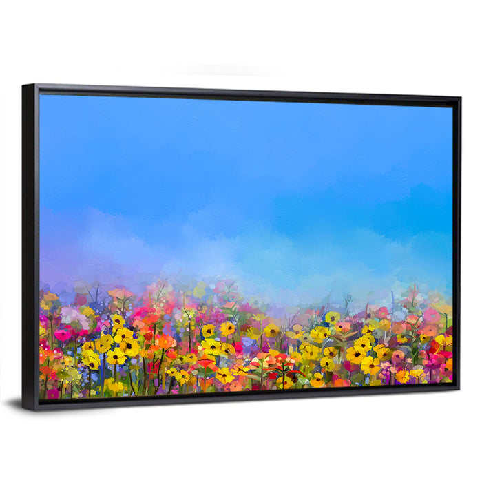 Cornflower and Daisy Meadow Wall Art as a framed canvas