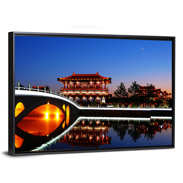 Tang Paradise Nightscape Wall Art as a framed canvas