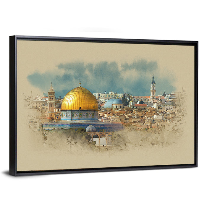 Dome of the Rock Watercolor Study Wall Art as a framed canvas