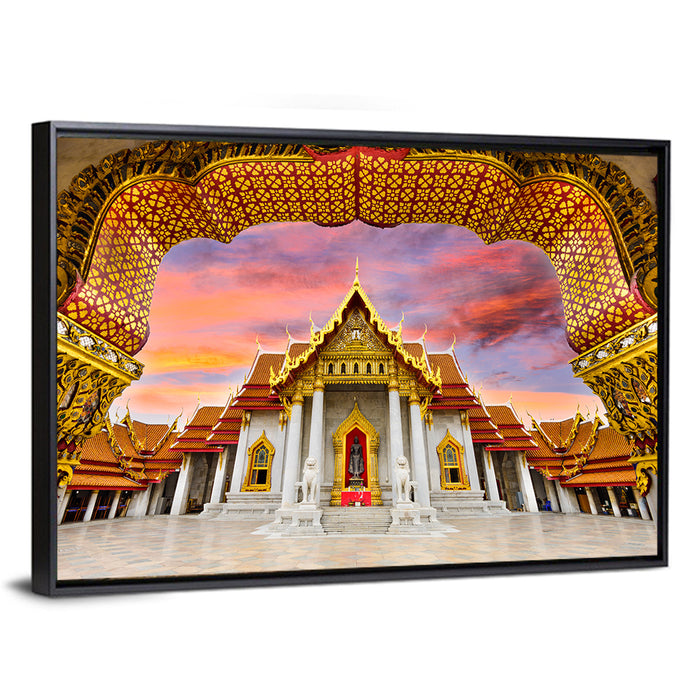 Marble Temple at Sunset Wall Art as a framed canvas