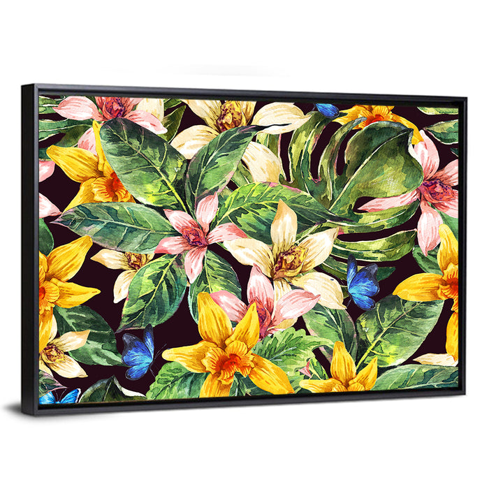 Tropical Orchid Pattern Wall Art as a framed canvas