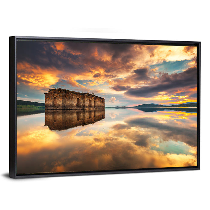 Sunken Church at Zhrebchevo Dam Wall Art as a framed canvas