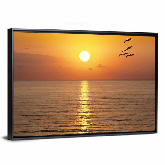 Golden Hour Ocean Sunset Wall Art as a framed canvas