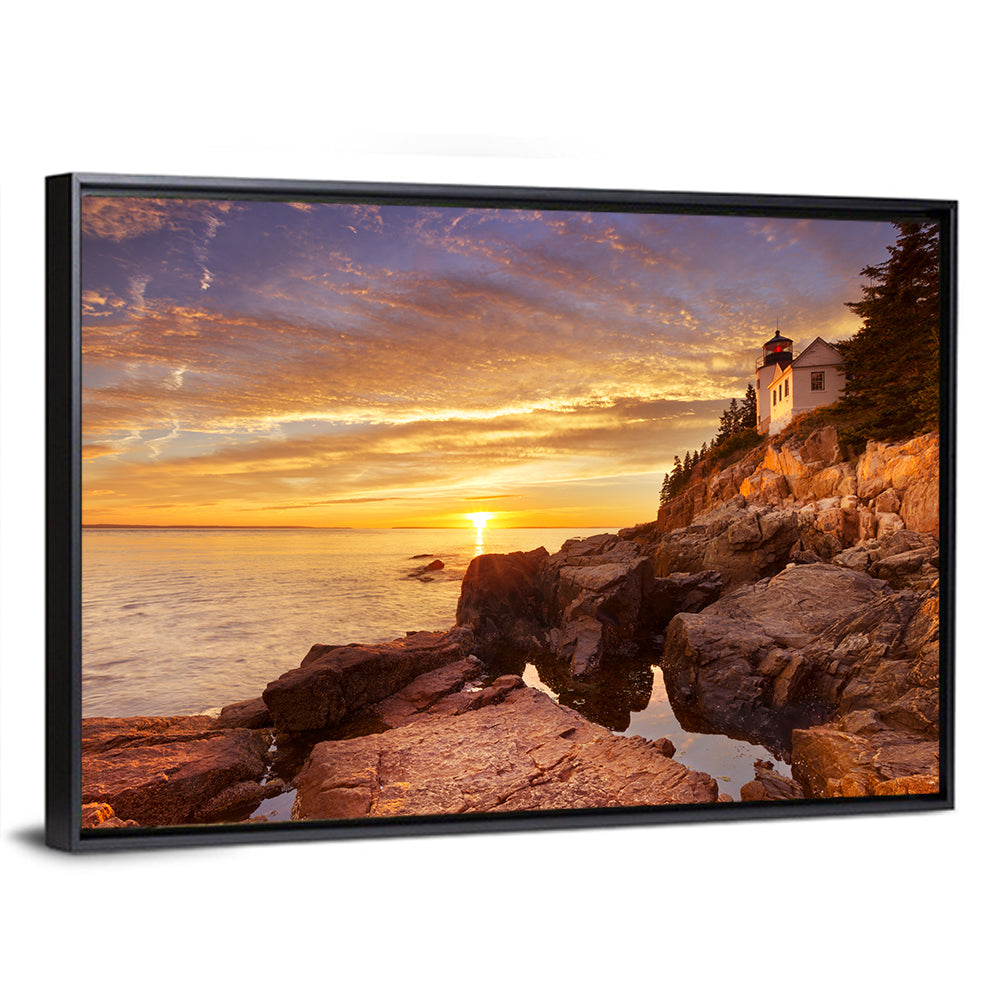 Bass Harbor Head Light at Sunset Wall Art, framed canvas, landscape
