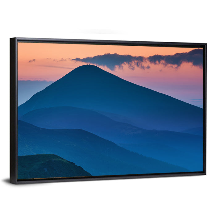 Twilight Mountain Range Wall Art as a framed canvas