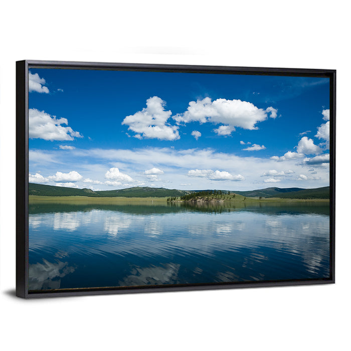Lake Khovsgol Reflection Wall Art as a framed canvas