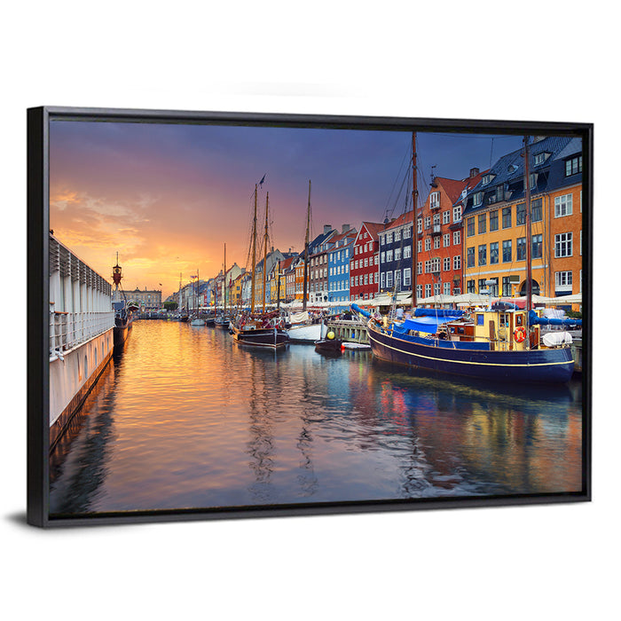 Nyhavn Canal at Sunset Wall Art as a framed canvas