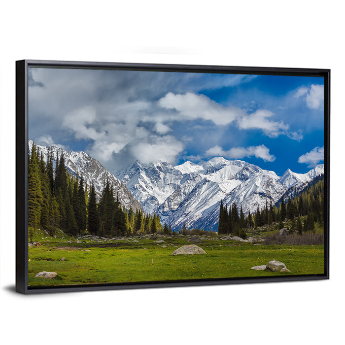 Ala Archa Meadow and Peaks Wall Art as a framed canvas