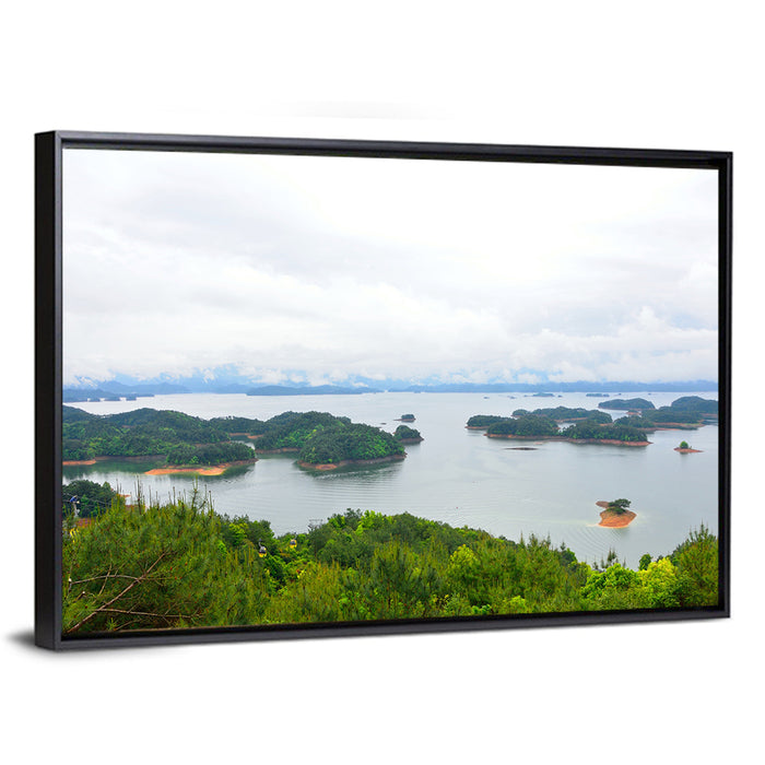Qiandao Lake Islands View Wall Art as a framed canvas