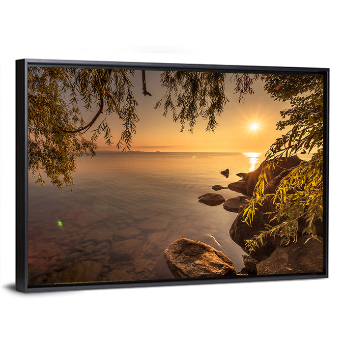 Simcoe Lake Golden Hour Wall Art as a framed canvas